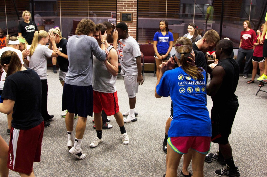 Student athletes play games to break the ice and begin FCA meeting.  Photo by Kira Roberts.