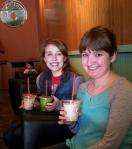 Amy Lauver and Grace Williams enjoy their organic smoothies. Photo by Amy Lauver