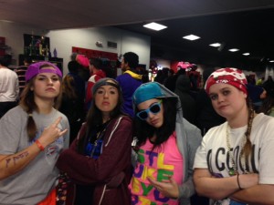 Students Dannah White, Mallory Redwine, Courtney Redwine and Victoria Bailey get their swag on at Roller Swag 2014.