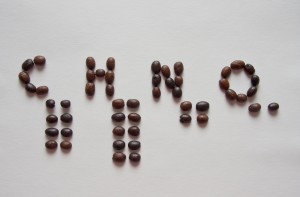 The chemical formula for caffeine in coffee beans. Photo used under Creative Commons License