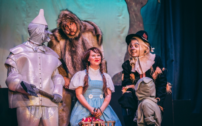 The Scarecrow, Tin-man, the cowardly Lion, and Dorthy