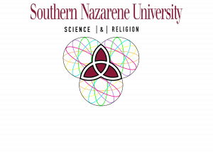 a trinity made out of atoms in the Science and Religion Club logo