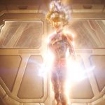 Captain Marvel glowing and flying