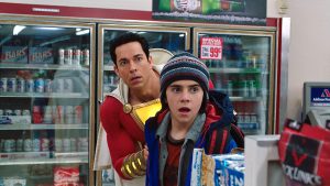 Shazam and his younger self in a gas station
