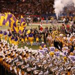 LSU running out onto the field before the game
