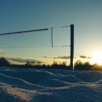 Sand volleyball court at sundown