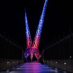 Scissortail bridge at night